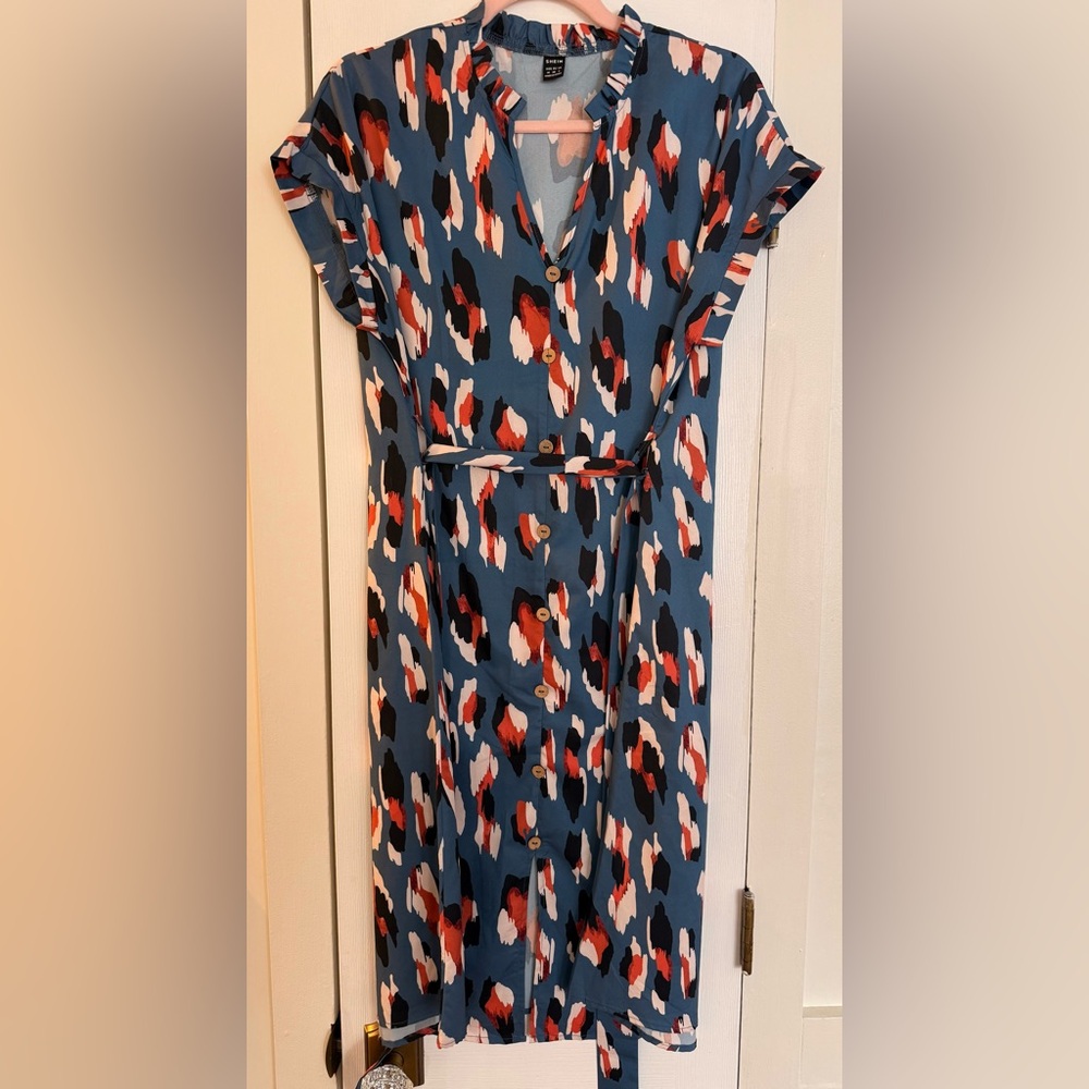 SHEIN Blue and Red Patterned Midi Dress